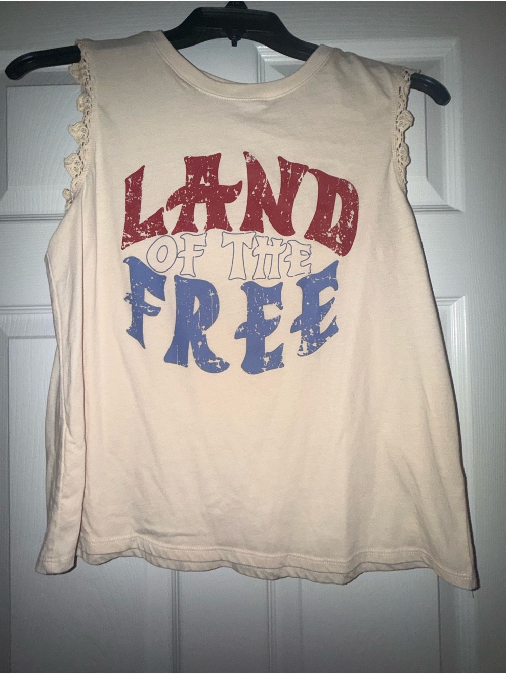 Cato Cream Sleeveless shirt – “Land of the Free” Graphic Patriotic Shirt